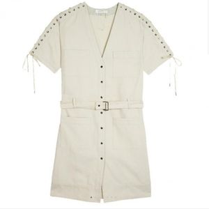 Chloe Denim Cream Criss Cross Sleeve Belted Dress - image 1